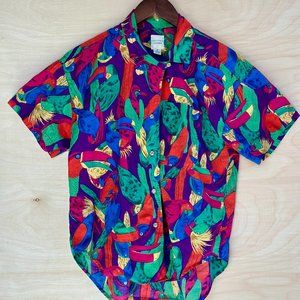 Vintage Petites J.G. Hook Abstract Tropical Bird Pattern Shirt Top Size 6P